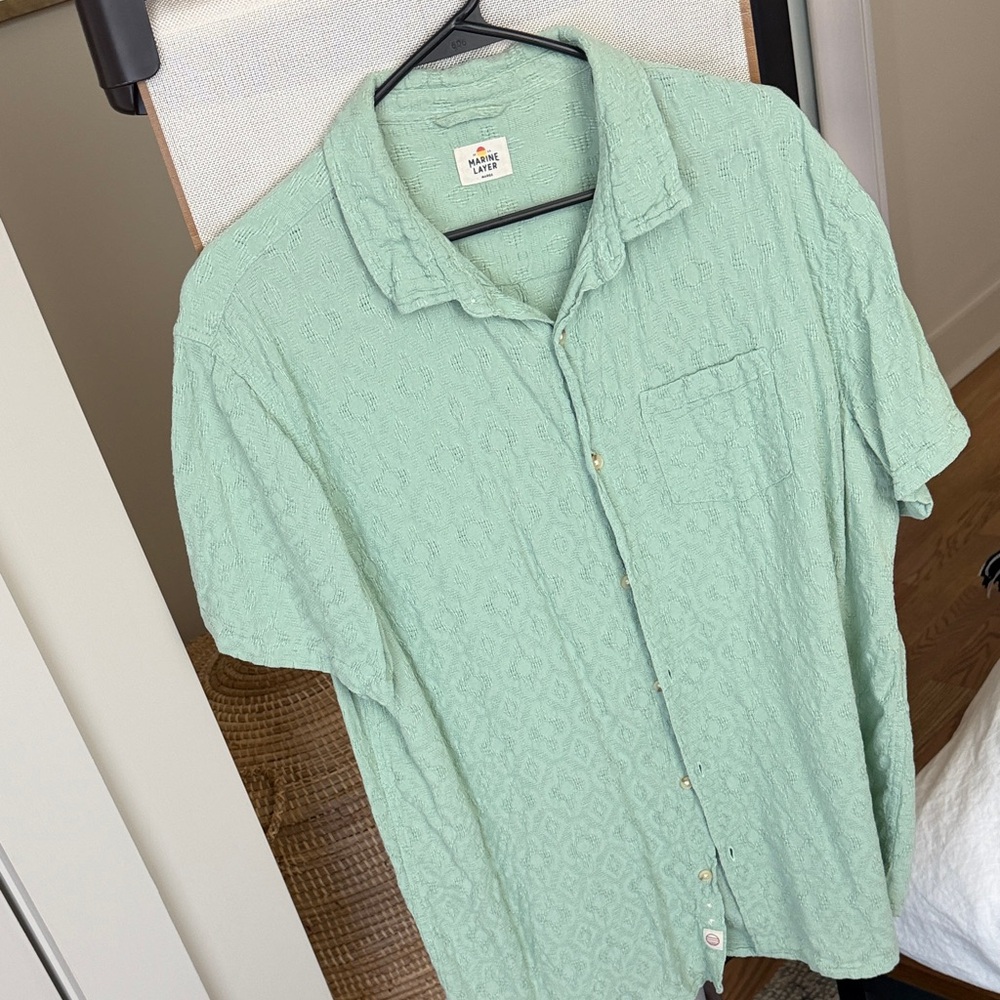 Marine Layer Light Green Textured Button-Down Shirt